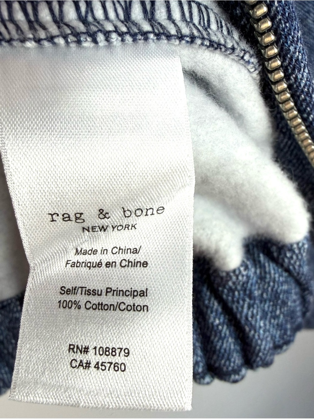 Rag & Bone Miramar Denim Print Terry Zip Hoodie Blue Size Small Trompe L’Oeil - Picture 6 of 11